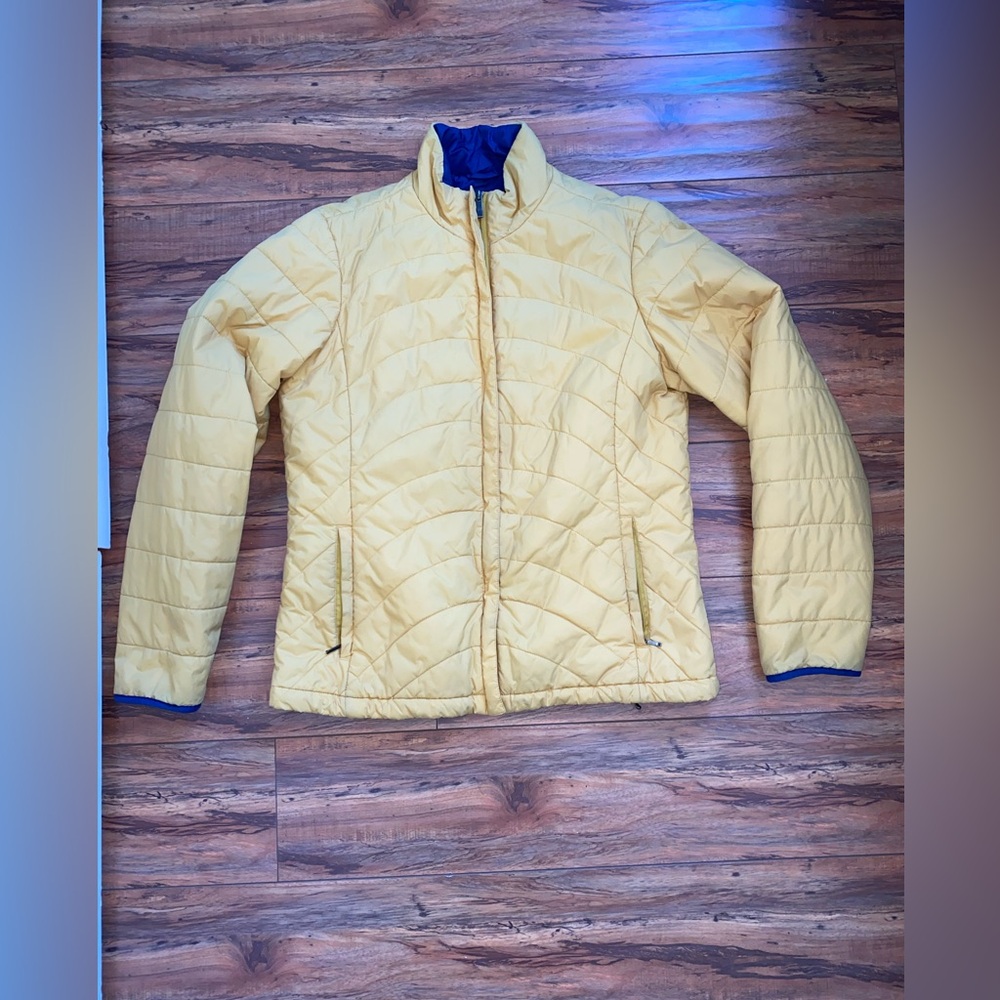 Lands' End Youth Quilted Puffer Jacket Yellow Blue Size Medium 10-12